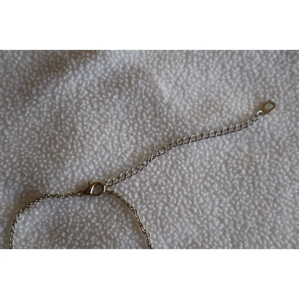 Vtg Necklace Faux Pearls Silver Tone Green Brwn Rhinestones Dangle Pendant 18"+ - Picture 7 of 10